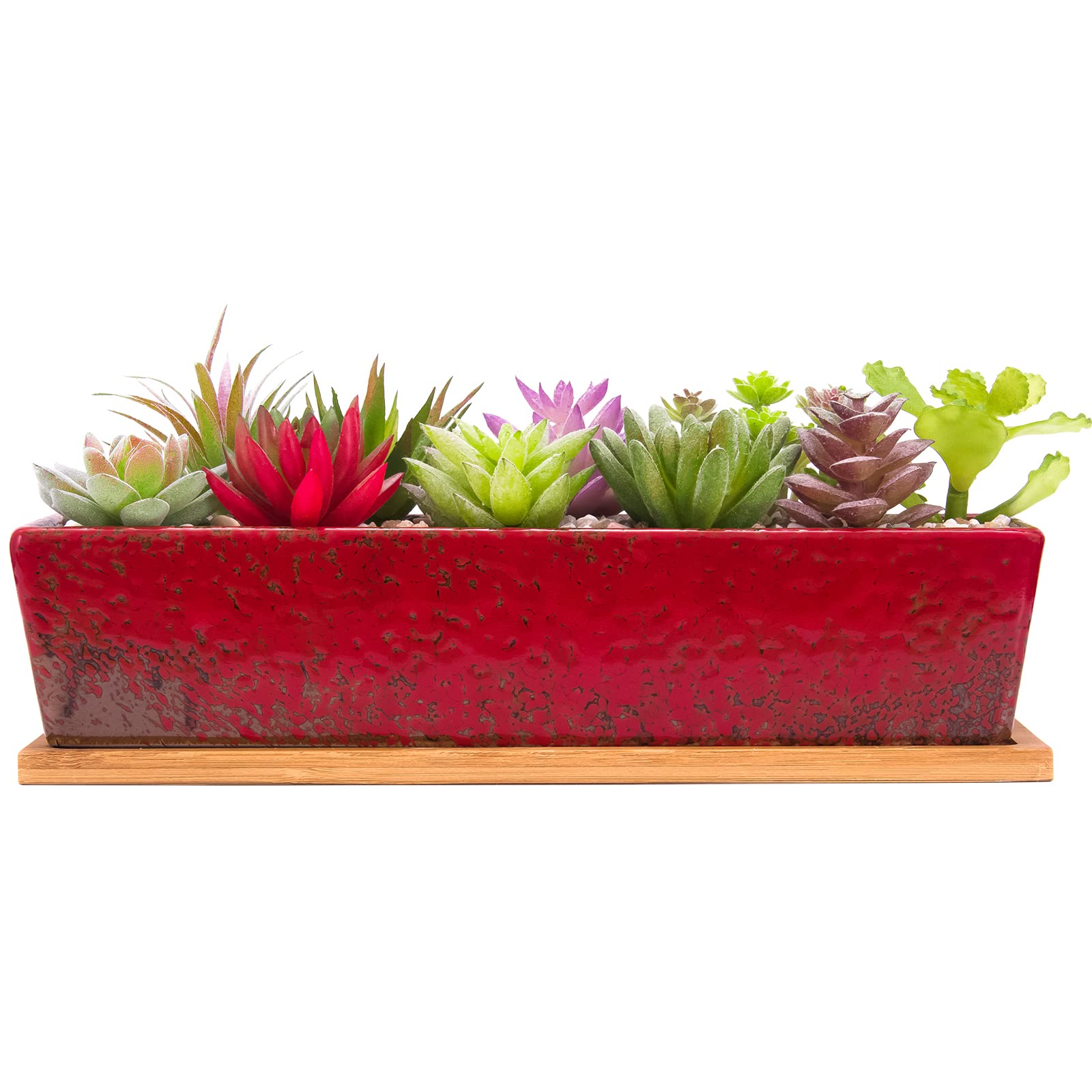 Succulent Plant Pots - 30.5CM Large Succulent Planters with Drainage Tray, Window Sill Planter, Long Rectangle Ceramic Pots for Indoor Cactus Plants Shallow Bonsai Window Box for Home Garden Decor — image 1