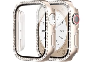 Cuteey 2 Pack Bling Case with Tempered Glass Screen Protector for Apple Watch SE 2 Series 6/5/4 40mm, All Round Full Protective Hard PC Cover Bumper for iWatch Accessories,Starlight