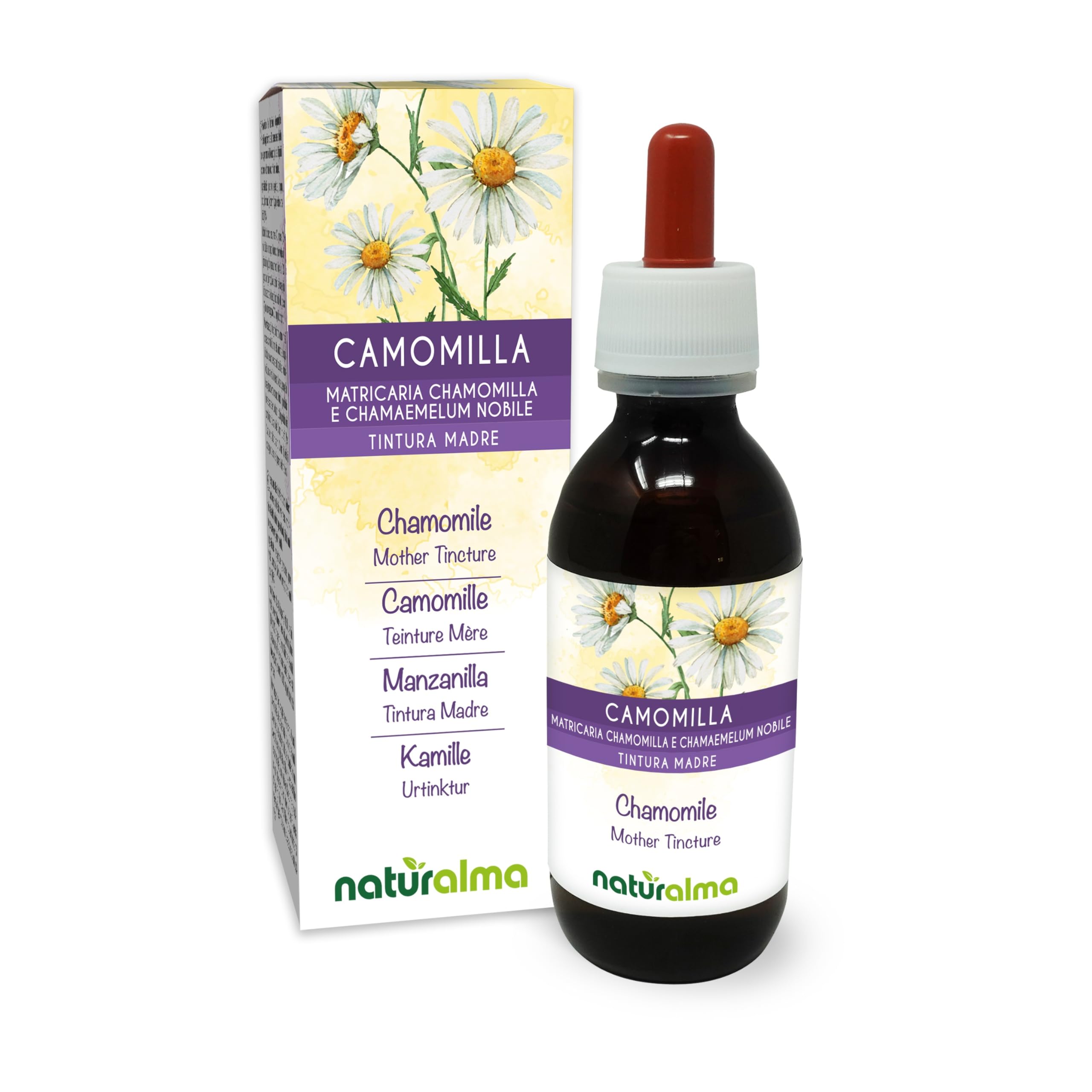 German and Roman Chamomile (Matricaria chamomilla and Chamaemelum nobile) Flower Heads Alcohol-Free Mother Tincture Naturalma - Liquid Extract Drops 100 ml - Food Supplement - Vegan