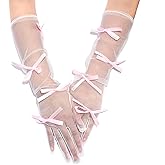YAEISM Long Bow Bridal Gloves Satin Bowknot Opera Gloves Tulle Wedding Sleeves Pearls Bachelorette Party Accessories