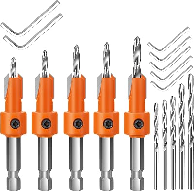 Lytool Hex Countersink Drill Bit Set 5Pcs 6.35mm Quick Change with 5 Bits