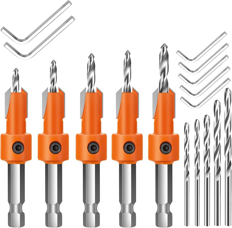 Lytool Hex Countersink Drill Bit Set 5Pcs 6.35mm Quick Change with 5 Bits