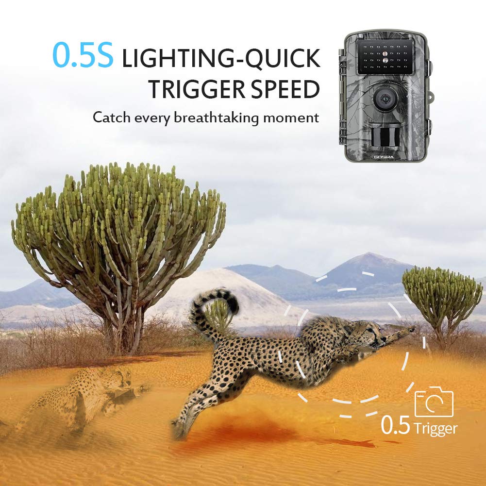 Gosira Trail Camera Motion Activated 12MP HD 1080P Wildlife Hunting 0.5s Trigger 940nm Updated IR LED No Flash Night Vision 15M IP66 Waterproof Game Cam Wide Senor 90° detection Outdoor Nature Home