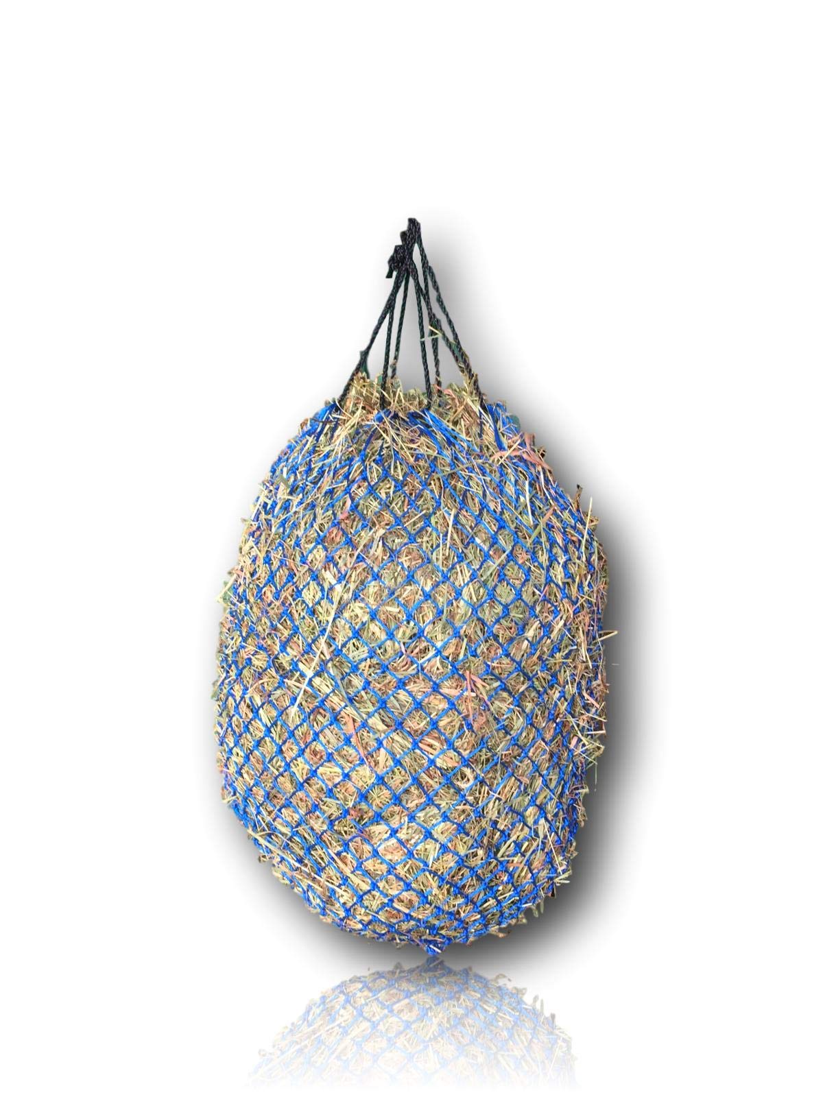 Extra tight mesh hay net for horses - 3 x 3 cm meshes - ideal for species-appropriate feeding, improved digestion, hay bag feed ponies, light feed horses, goats, animals (1 x blue).
