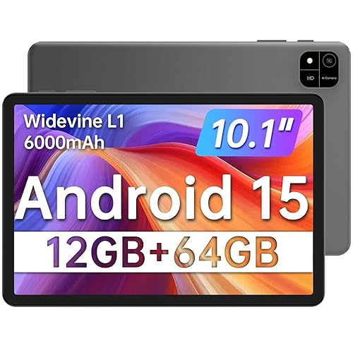JUNINKE Tablet 10.1" Android 15 Tablet | 12GB RAM+64GB ROM｜2TB Expandable｜Netflix HD Certified｜Dual Cam+GPS+FM+WiFi｜6000mAh All-Day Battery(with Case)