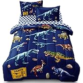 Leaflin Kid Twin Comforter Set - 5 Piece Dinosaur Bedding Set for Boys/Girls - Super Soft Microfiber Bed in a Bag with Comforter, Sheets, Pillowcase, Blue