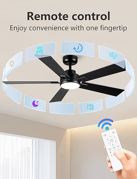 MODERN CEILING FANS WITH LIGHTS – 52 INCH BLACK OUTDOOR CEILING FAN WITH LIGHT AND REMOTE, REVERSIBLE DC MOTOR, 6-SPEED QUIET 3CCT LED DIMMABLE FOR BEDROOM, INDOOR AND OUTDOOR, PATIOS , ETL LISTED