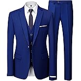 Men’s Suit 3 Piece Set Slim Fit Suit for Men One Button Solid Jacket Vest Pants with Tie, Tuxedo Set for Wedding