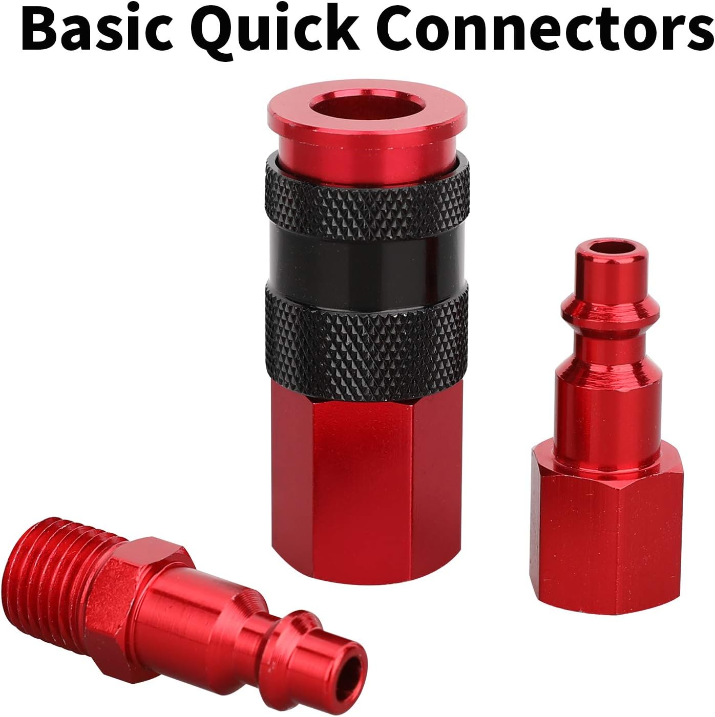 Hromee 1/4 in x 25 ft Polyurethane Recoil Air Hose with Bend Restrictors Compressor Hose with 1/4" Industrial Universal Quick Coupler and I/M Plug Kit, Red - - 