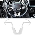 Steering Wheel Cover Trim Interior Accessories Decoration Kit for 2015-2024 Dodge Challenger Charger, for 2014-2024 Dodge Durango & Jeep Grand Cherokee SRT8 (White 3PCS)