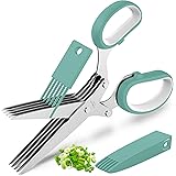 Updated 2021 Herb Scissors Set - Cool Kitchen Gadgets for Cutting Fresh Garden Herbs - Herb Cutter Shears with 5 Blades and C