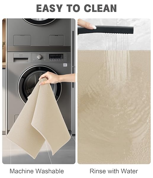 YIHOUSE BATHROOM RUG SETS 2 PIECE, ULTRA THIN BATH MAT FIT UNDER DOOR, QUICK DRY ABSORBENT BATH MAT FOR BATHROOM NON SLIP MACHINE WASHABLE FLOOR MAT (BEIGE, 2 PIECE)