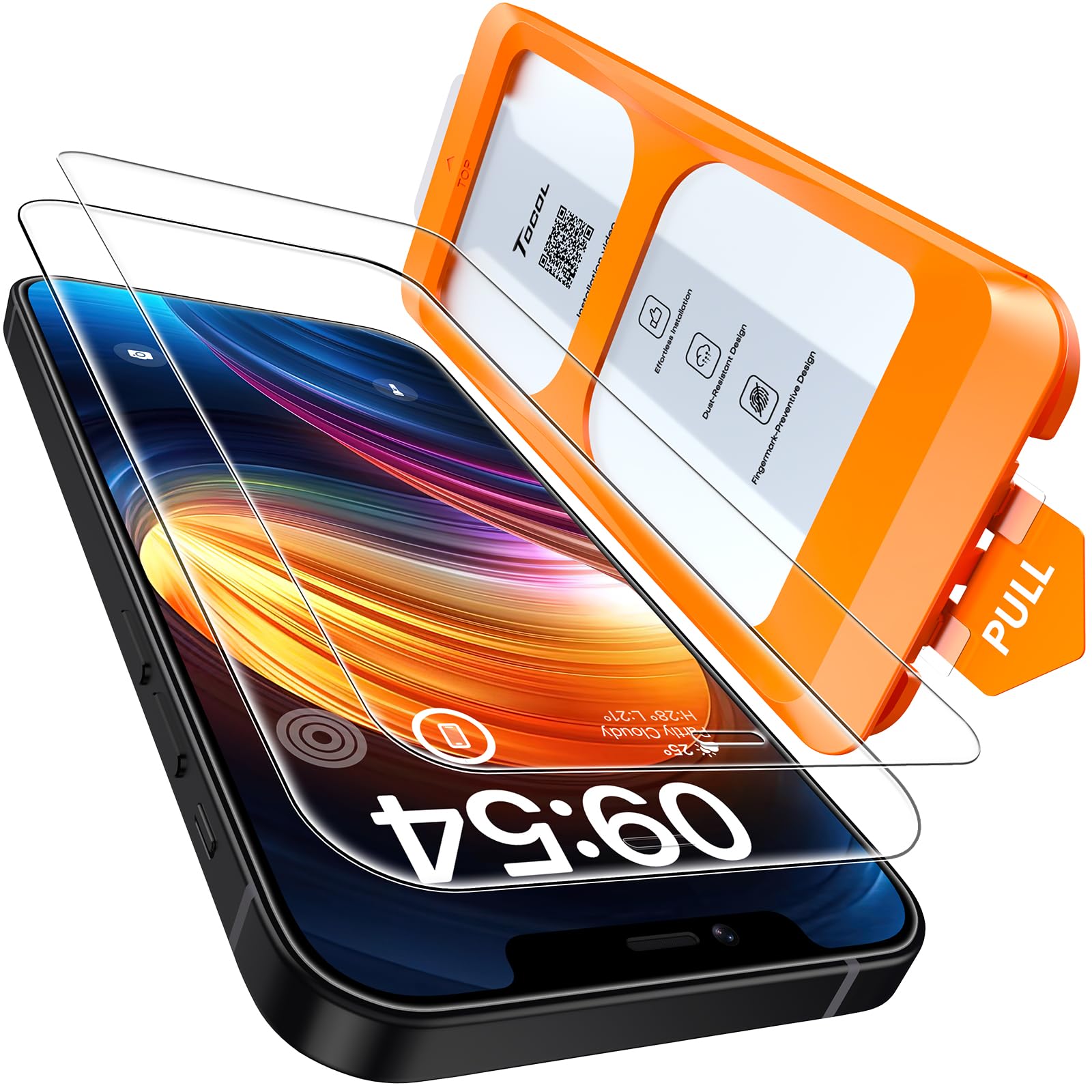 Photo 1 of TOCOL for iPhone 12 Screen Protector 9H Hardness Military Grade Shatterproof HD Tempered Glass Full Coverage Easy Installation Case Friendly 2 Pack