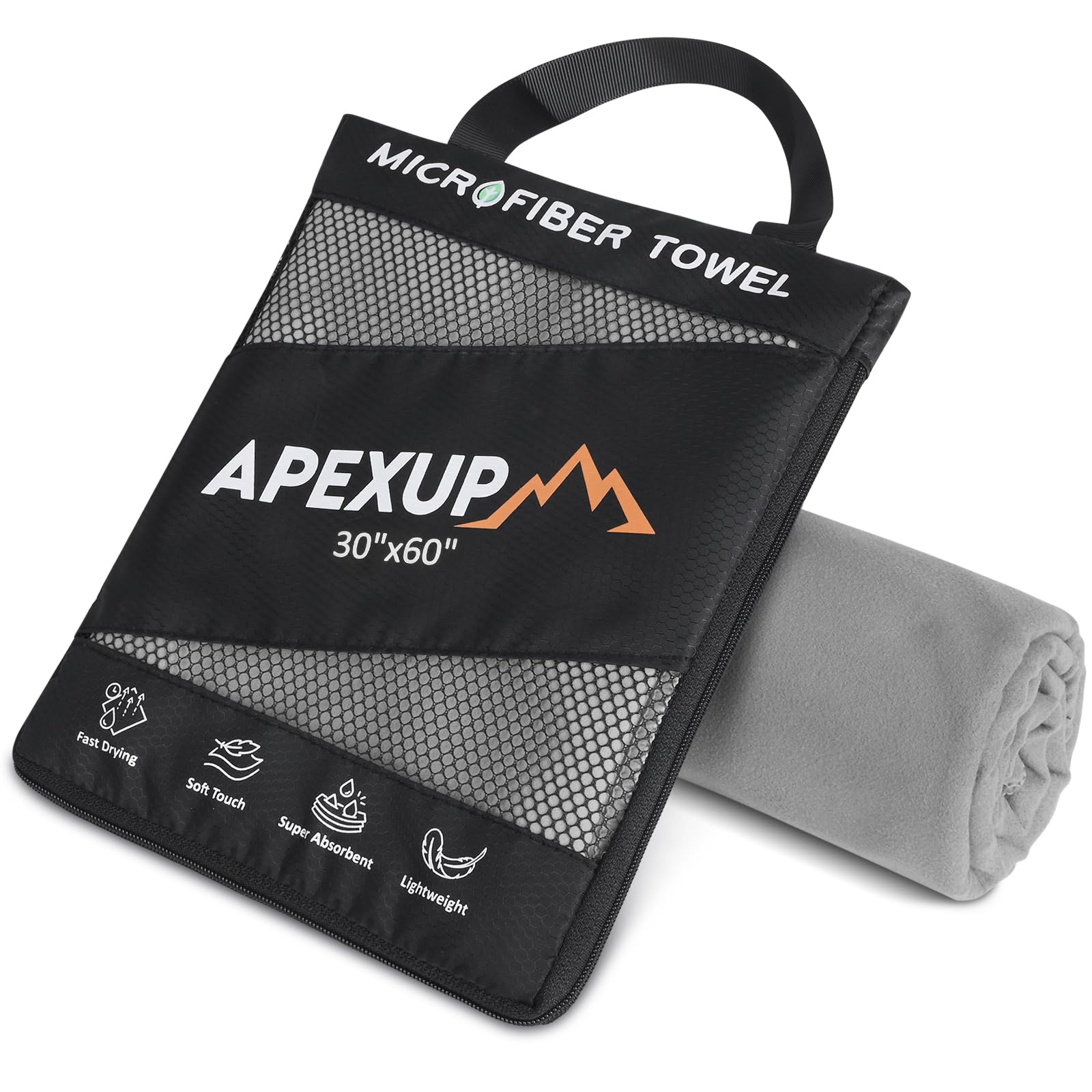 Photo 1 of APEXUP Microfiber Travel Towel, Ultra Absorbent Quick Dry Towels, Lightweight Gym Sports Camping Towel for Workout, Yoga, Beach, Shower, Swimming (60"×30", Gray)