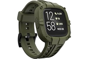 GELISHI Compatible for Fitbit Versa 2 Bands with Case, Men Protective Case Band Rugged Sport Wristbands Strap for Smartwatch - Army Green