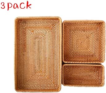 WJLED Cestas De Almacenamiento Natural, Cestas Mimbre Rectangulares