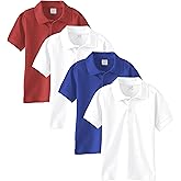 Andrew Scott Boys' Short Sleeve Pique Polo Shirts | School Uniform Polo Shirts | 3 & 4 Packs | White & Colors