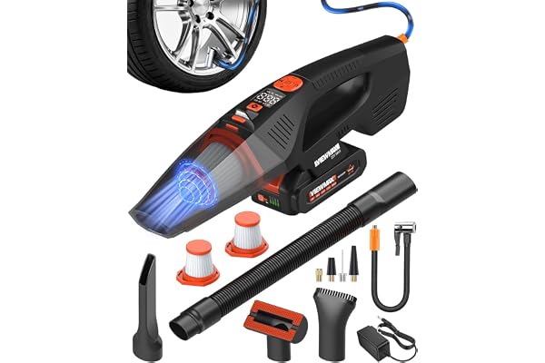Viewmax 2-in-1 Car Vacuum and Tire Inflator - 20V Cordless Handheld Vacuum Cleaner & 150PSI Air Pump with Pressure Gauge, 180