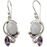 NOVICA Artisan Handmade Rainbow Moonstone Amethyst Dangle Earrings with Silver Sterling Purple Clear India Orchid Birthstone [1.6 in L x 0.5 in W x 0.2 in D] ' Twilight'