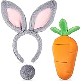 Crowye 3 Pcs Easter Bunny Costume Set Plush Bunny Ear Headband Rabbit Tail Carrot for Women Adults Cosplay Easter Party