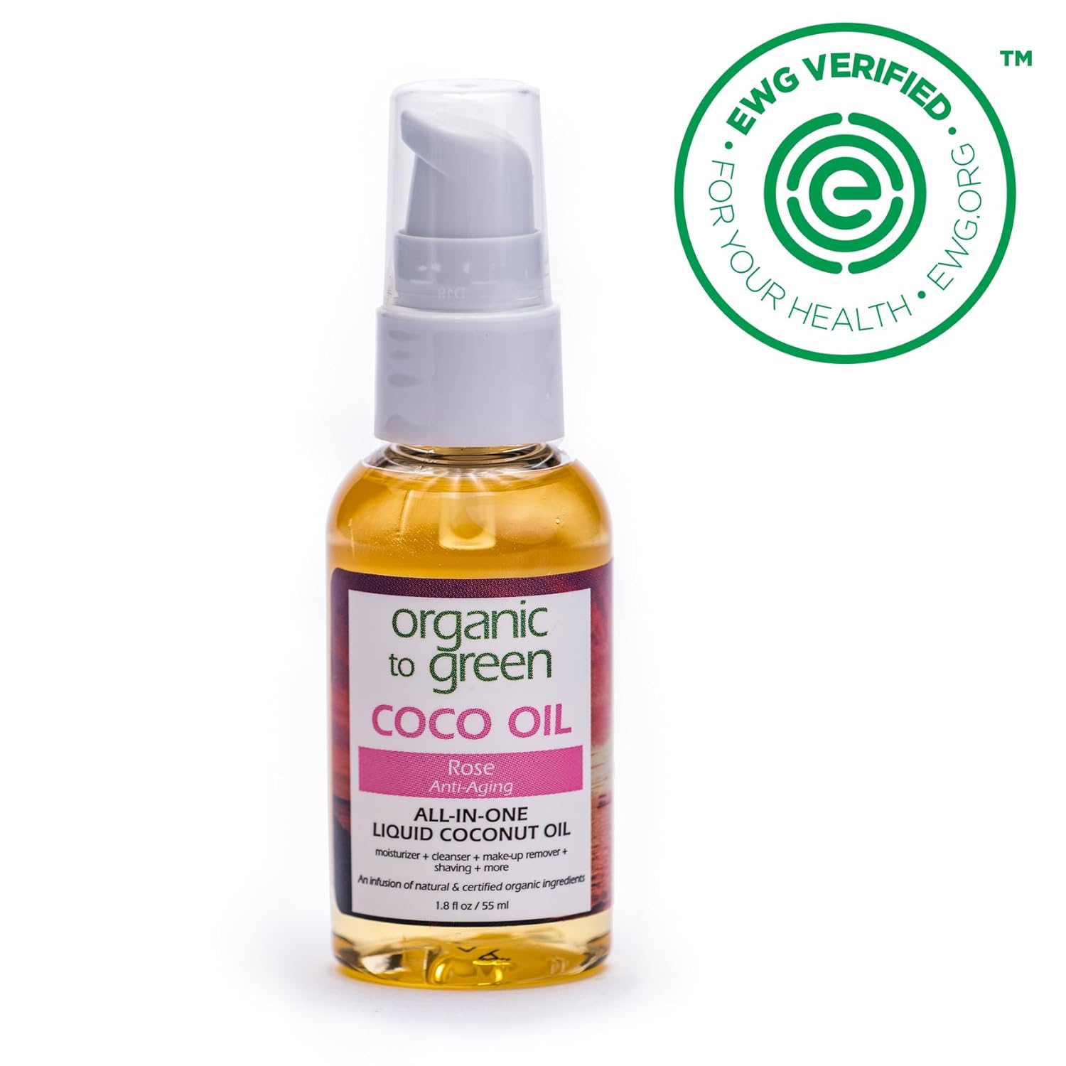Organic To Green Liquid Coconut Oil For Skin And Face Rose Anti-Aging 1.8 Fl Oz