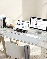 YSAGi Non-Slip Desk Pad 90x43 cm Waterproof PVC Leather Large Mouse Pad Silver view 2