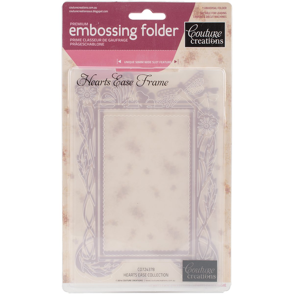 Couture Creations "Hearts Ease Frame" Embossing Folder, Transparent, 5 x 7-Inch