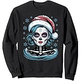 Christmas Sugar Skull Art Woman Santa Hat Festive Design Sweatshirt