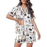 ELUNORUS Women’s Silk Satin Pajama Set Short Sleeve Button Down 2 Piece PJs with Shorts Valentine’s Day Pajamas