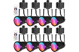 EAGLOD 12W RGB Track Lighting Heads H Type,RGBW Track Light Heads fWith Rmote,120V 16 Colors+ Warm White Led Track Light for Accent,Art,Party,Halloween0,8Pack NO Track Rail (Black)