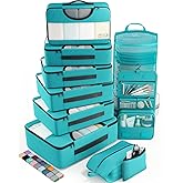 Veken 10 Set Packing Cubes for Kids & Toddler, Airplane Travel Essentials, Beach Vacation & Road Trip Suitcase Organizer Bags Set for Luggage, with Hanging Toiletry & Shoe Bag