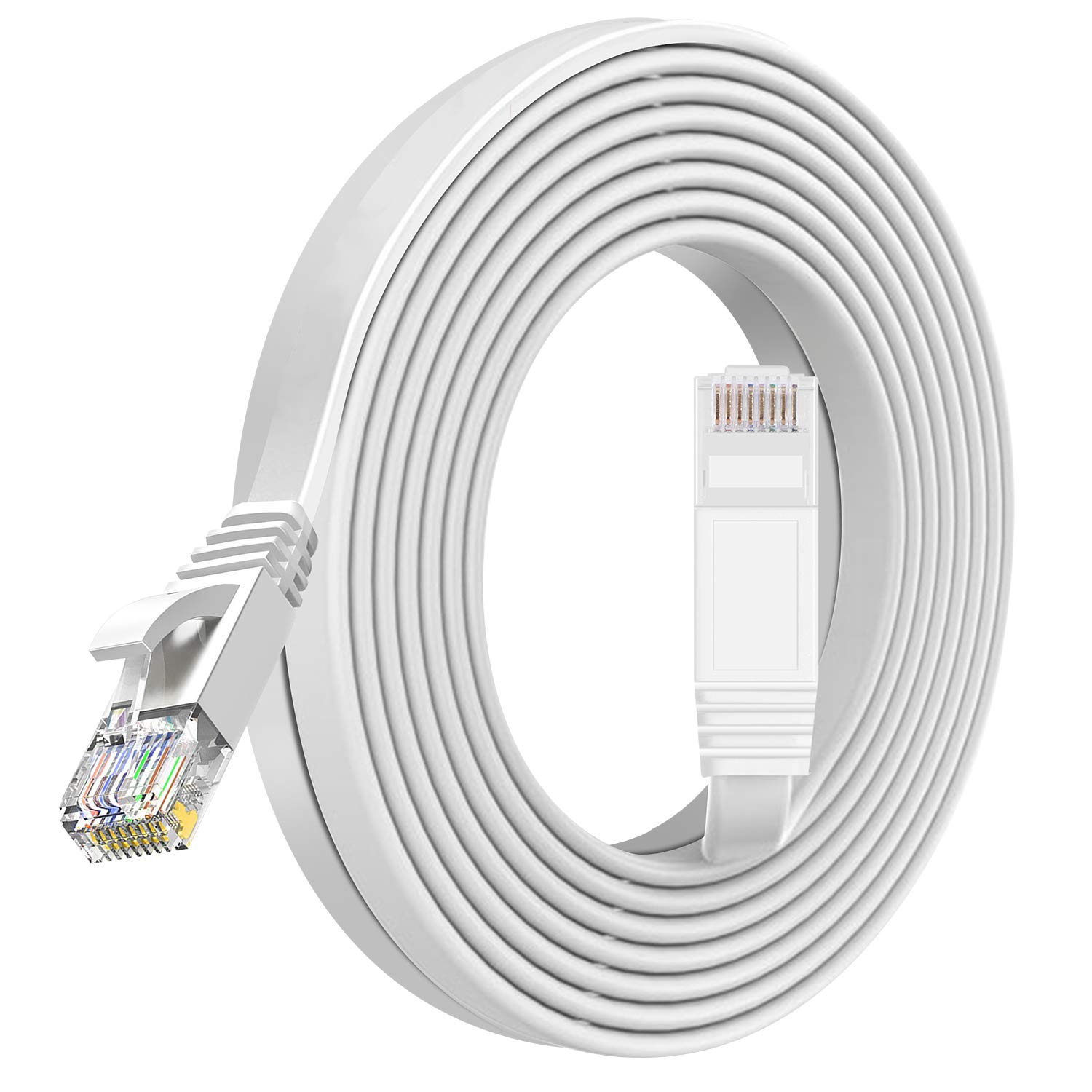 TBMax Flat Ethernet Cable 2m Cat6 High Speed Network Cable for Lan Short Internet Patch Cable Compatible with Cat.5 Cat.6 Cat.7 RJ45 2metre Ethernet Cables for PC Modem Router TV Switch, White