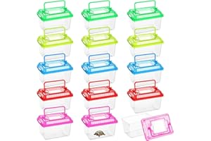 15 PCS Plastic Reptile Terrarium Carrier Cage, Portable Transparent Aquarium Box with Slotted Ventilation Holes for Turtle, S