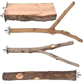 BILLIOTEAM 4 Pack Large Natural Wood Bird Perch Stand with Platform for Cage