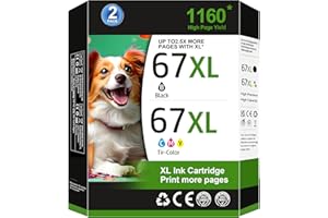 LINKMAY 67XL Black/Tri-Color Ink Cartridges (2 Pack) for HP Ink 67 67XL HP Printer Ink High Yield Works for HP DeskJet 2755e 2755 2700e 2700 2734e 4155e 4155 2855e 4255e 4100; Envy 6055e 6000 6400 3YP29AN