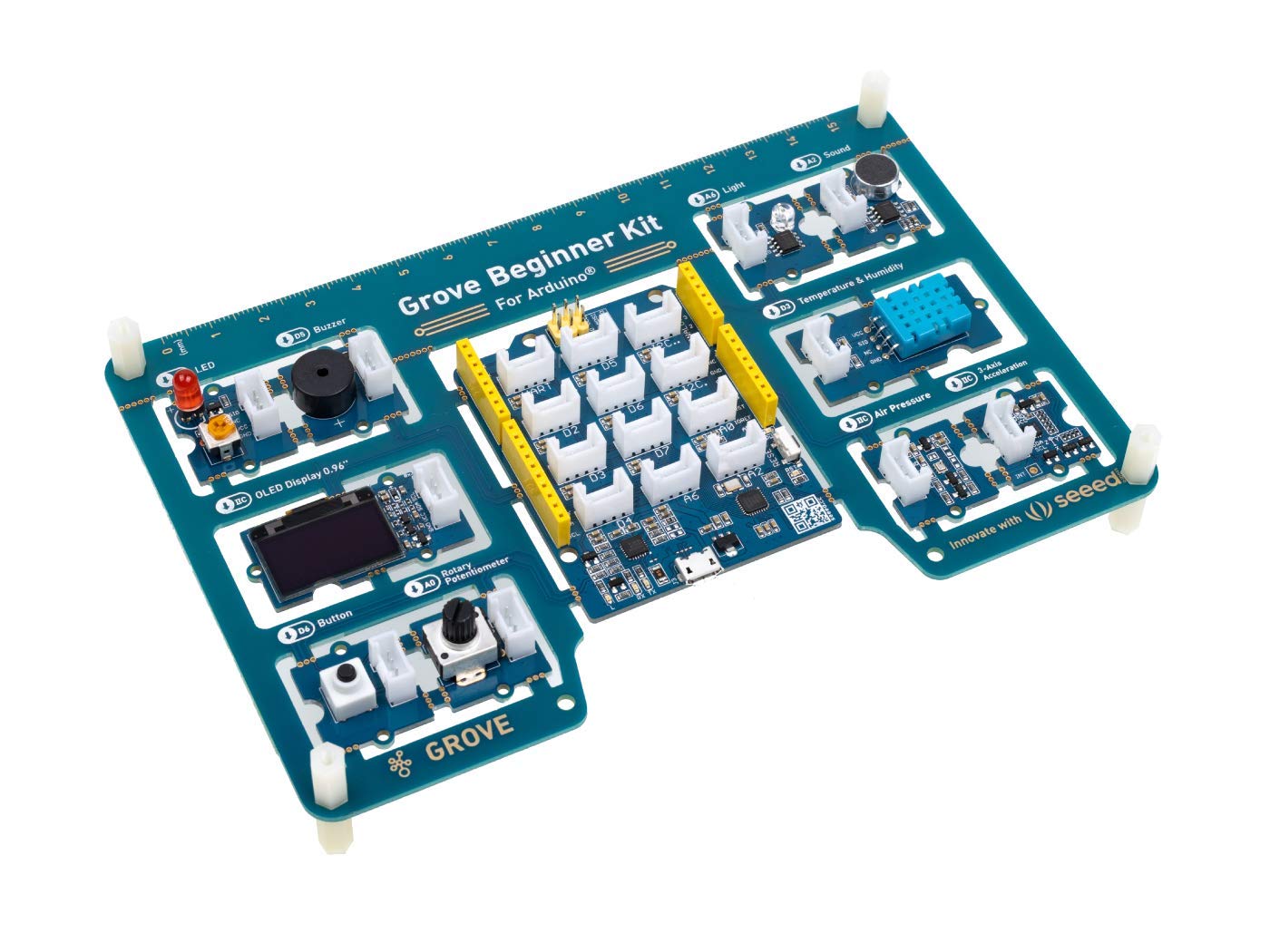 Seeed Studio Grove Beginner Kit - Arduino Uno Compatible Board with 10 Sensors and 12 Projects for Beginners and STEAM Education