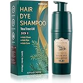 Brown Hair Dye Shampoo 3 In 1, Instant Tea Tree Hair Color Shampoo Hair Dye for Women Men Dark Coffee, Champu Para Canas for Gray Reducing All Hair Types, Easy Use Last 3-4 Weeks Root Touch Up, 500 ml