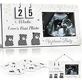 Ultrasound Picture Frames with Countdown Weeks, Baby Sonogram Picture Frame with Plant Prints for Standard 4" x 3" Love's First Ultrasound Photo, Pregnancy Announcement, Gender Reveal Baby-Shower Gift