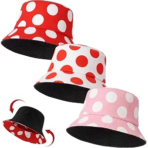 Bonuci 3 Pcs Mushroom Bucket Hats Reversible Polka Dot Fisherman Caps Summer Beach Sun Hats Breathable Cotton Foldable Caps f