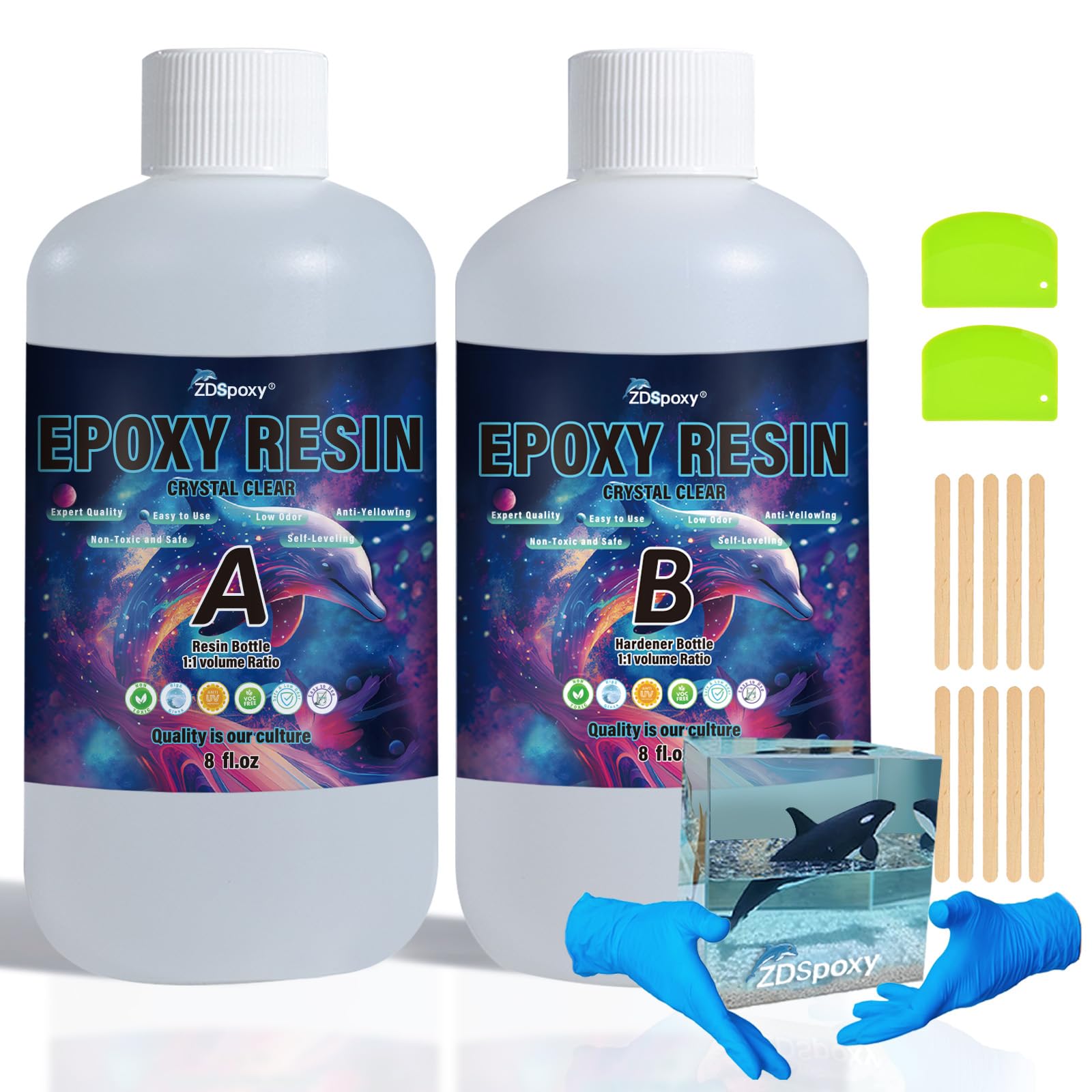 Epoxy Resin 16 Ounce Kit,Crystal Clear Food Safe Resin for Bar Table Top, Wood, Art, Jewelry, Super Gloss for Casting, Coating and Art, Mold Casting, Jewellery Making
