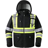JKSafety Heated Jackets for Men Hi Vis Waterproof Softshell Jackets with Detachable Hood Polar Fleece Lining (SJ500H)