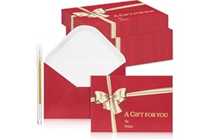 Glenmal 50 Pcs Christmas Mini Gift Card Envelopes with Golden Bow Card Holder Business Envelopes with Gold Ink Pen for Christmas Festival Party Supplies, 2.7 x 3.9''(Red)