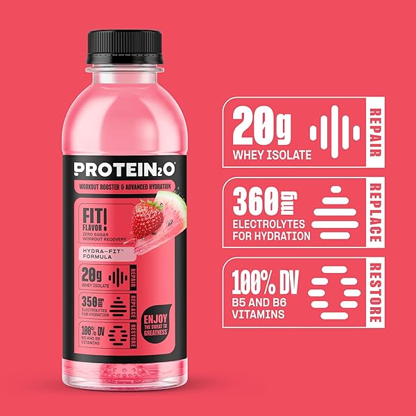 PROTEIN2O 20G WHEY PROTEIN ISOLATE HYDRATION DRINK, 350MG OF ELECTROLYTES, VITAMINS B5 & B6, SUGAR FREE, STRAWBERRY WATERMELON, 16.9 OZ BOTTLE (12 COUNT)