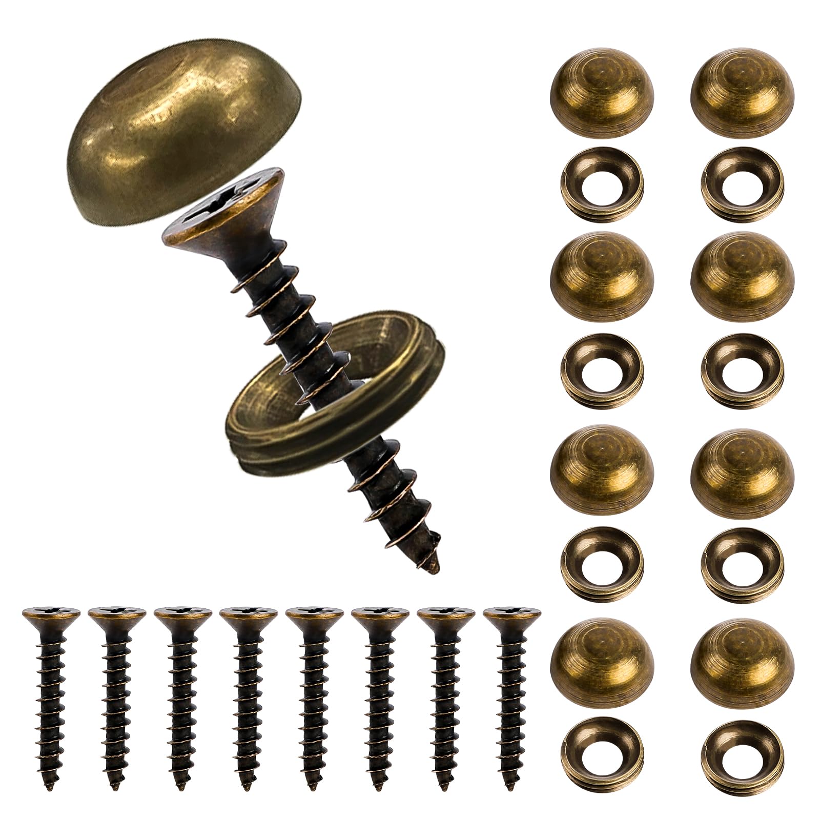 8Pcs Brass Decorative Screws with Caps, Self Tapping Screws for Cabinet Doors, Windows, Mirrors & Wooden Furniture Fixing (15mm)