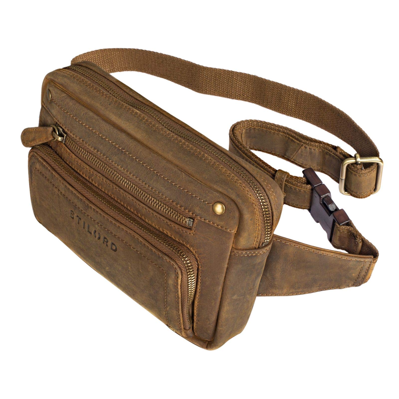 STILORD "Lou" Leather Belt Pouch Hip Bag Vintage Bum Bag for Men Women Bumbag for Jogging Festival Travel Dog Walking in Genuine Leather Colour:Middle Brown