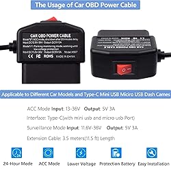 OBD Power Cable Kit Dash Camera USB to Type C