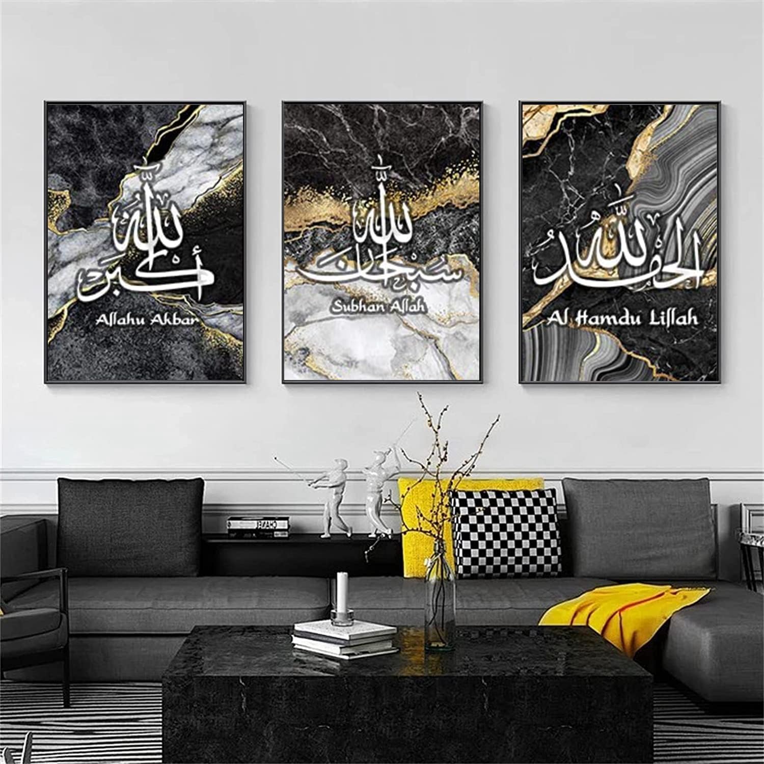 QPLGTU Marble Canvas Painting - Arabic Art Set, Frameless Wall Canvas Poster for Living Room and Bedroom, 60x90cm*3