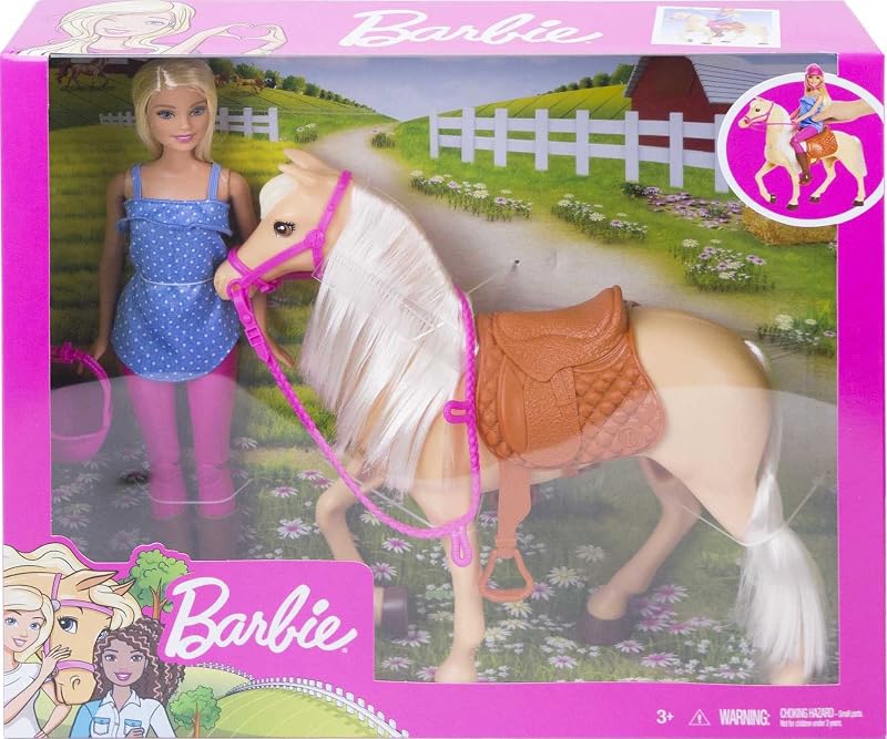 Boneca barbie com cavalo de brinquedo +3 anos (mattel fxh13)