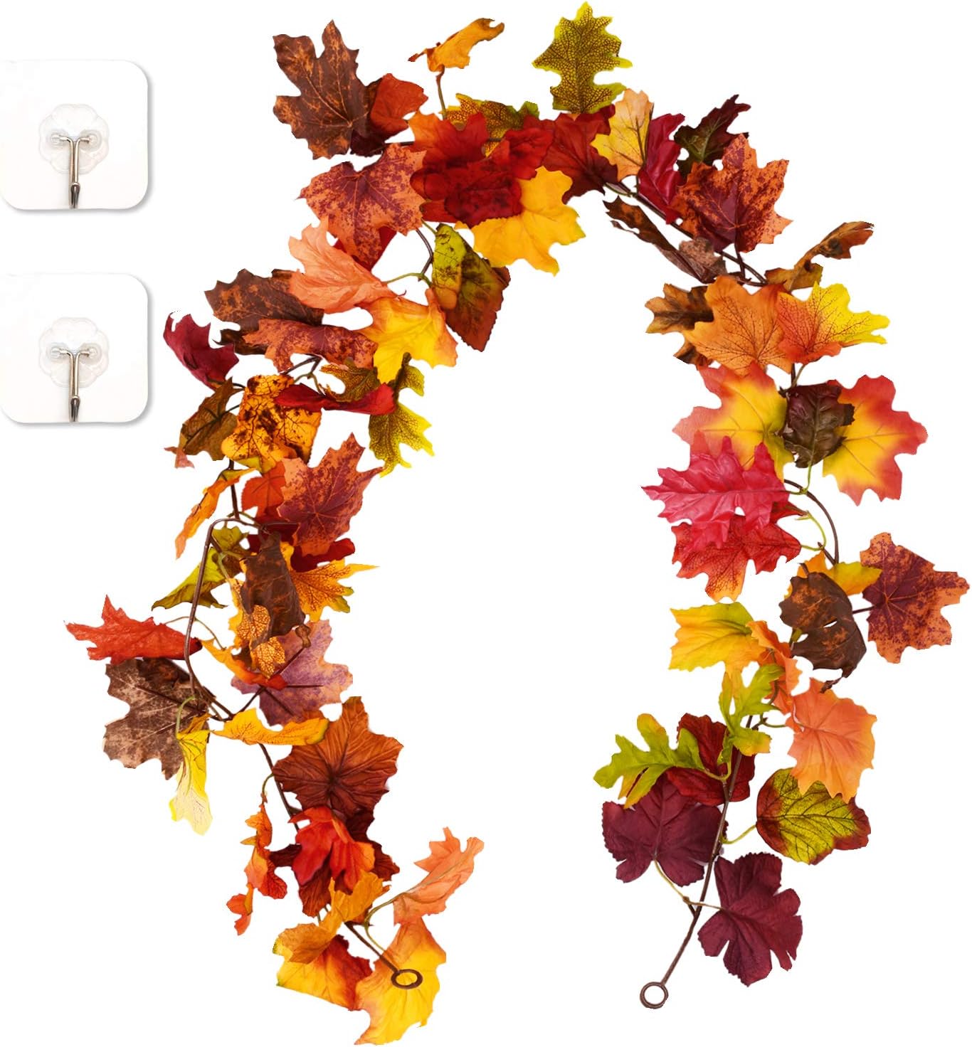 Wreaths, Garlands & Swags - Sunm boutique 2 Pcs 5.9 ft/Piece Artificial Maple Leaf Garland, Fall Maple Garland, Hanging Fall Leave Vines Hanging Plants for Indoor Outdoor Autumn Door Fireplace Thanksgiving Festival Dinner Party