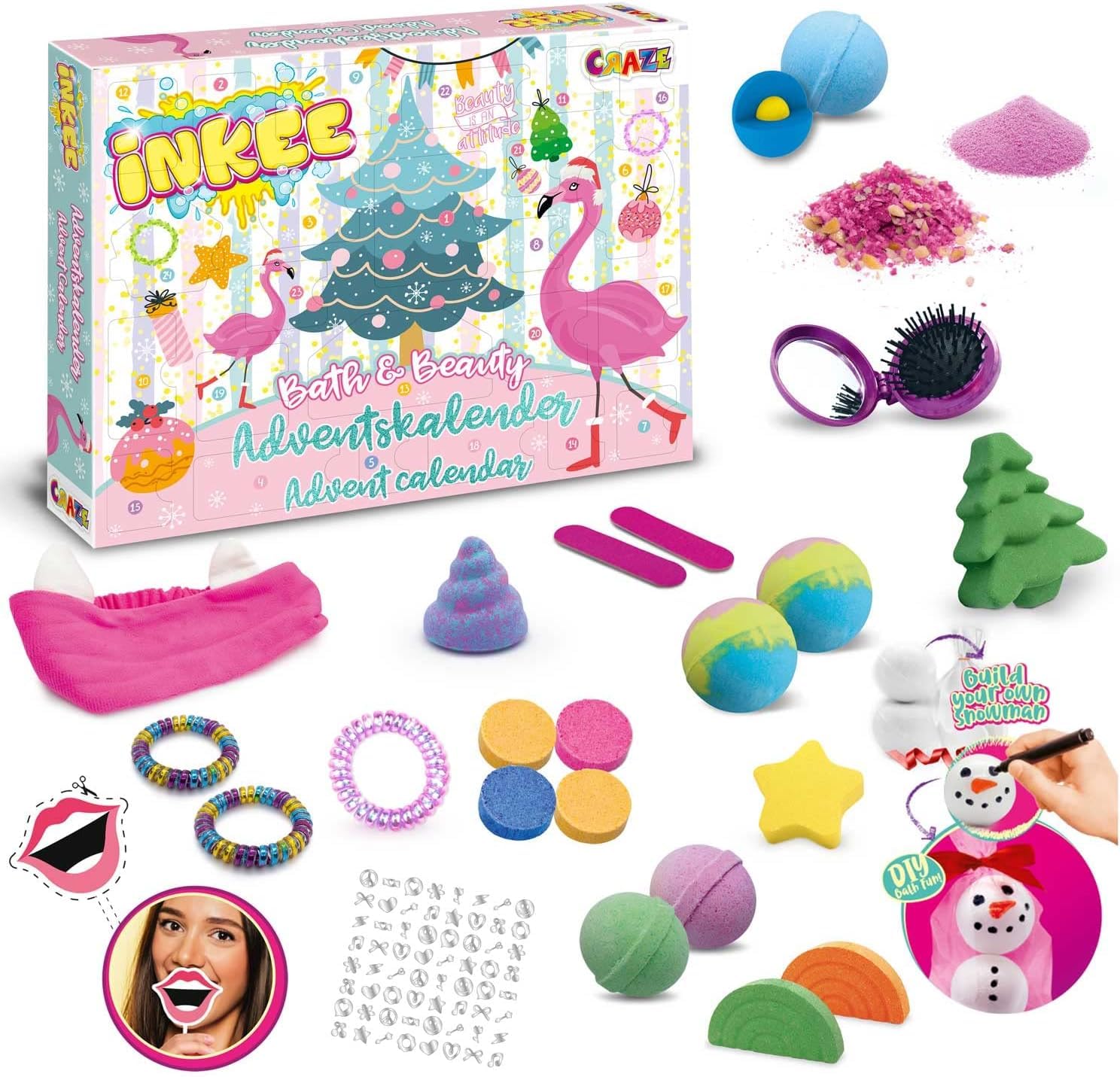 CRAZE INKEE Bath & Beauty Children's Advent Calendar, Bath Fun Toy, Advent Calendar, Christmas Calendar with Bath Bombs, Bath Ball, Bath Salt & Hair Accessories
